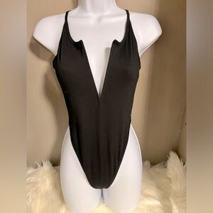 SHEIN black plunging neck bodysuit